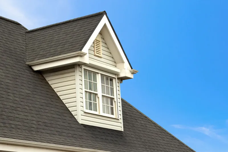 Windows and roof of house
